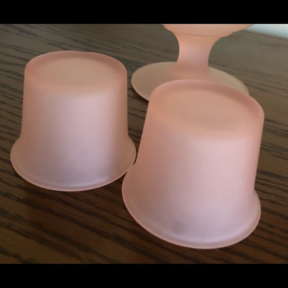 VINTAGE COTTON CANDY PINK FROSTED SATIN 4 pc SET 2 5”x 4” COMPOTE & 2 VOTIVES - Picture 8 of 16